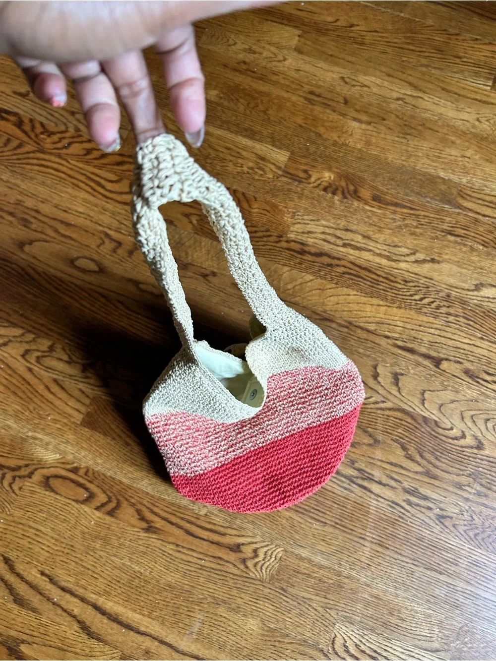 Handwoven Crochet Hobo Bag with Matching Attachable Pouch Beige & Red